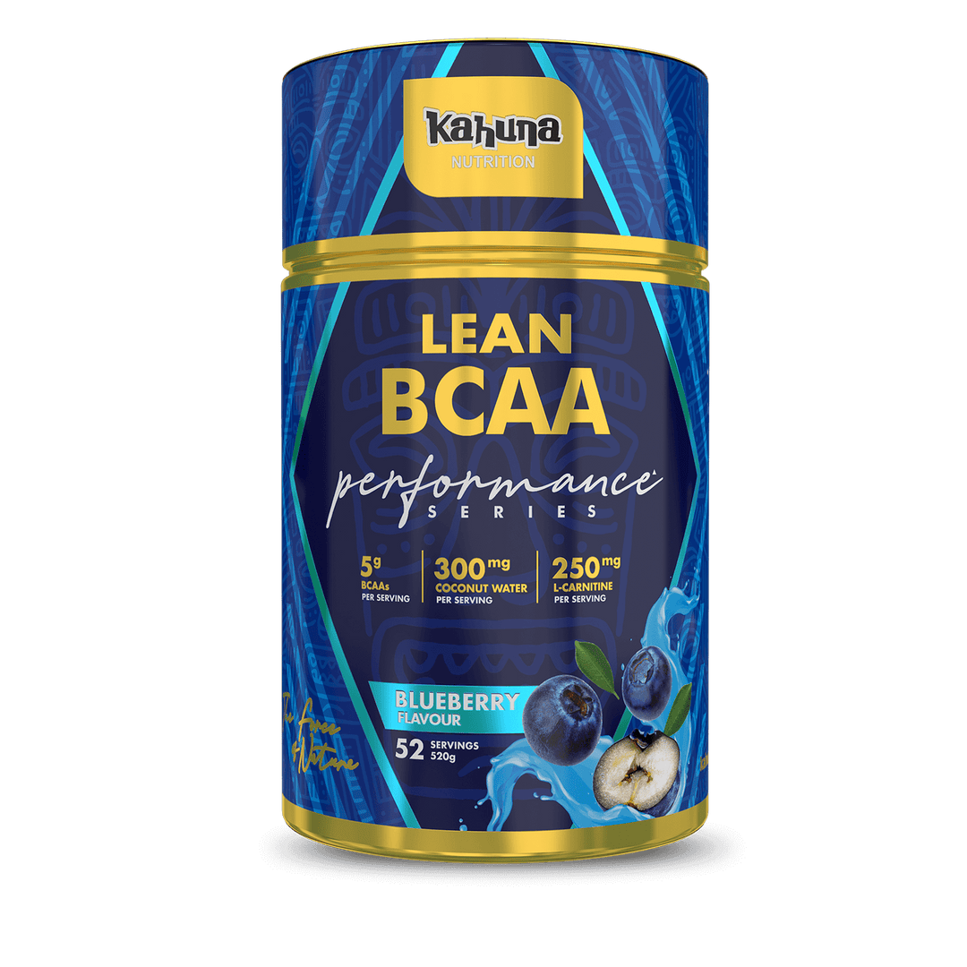 Lean BCAA by Kahuna Nutriton with Coconut water and L-Carnitine, Blueberry Flavour, Front side, 520g