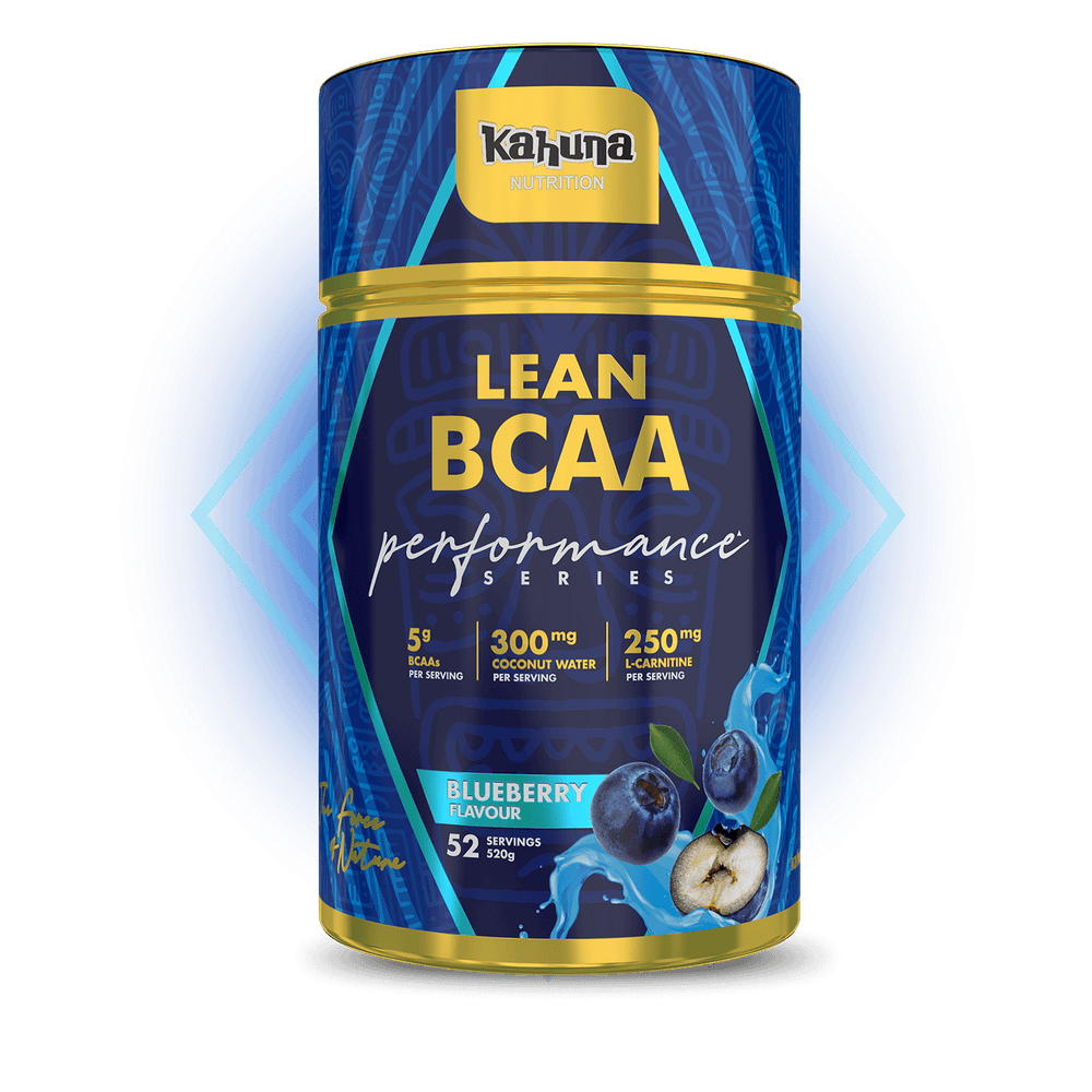 Lean BCAA by Kahuna Nutriton with Coconut water and L-Carnitine, Blueberry Flavour, front side, 520g