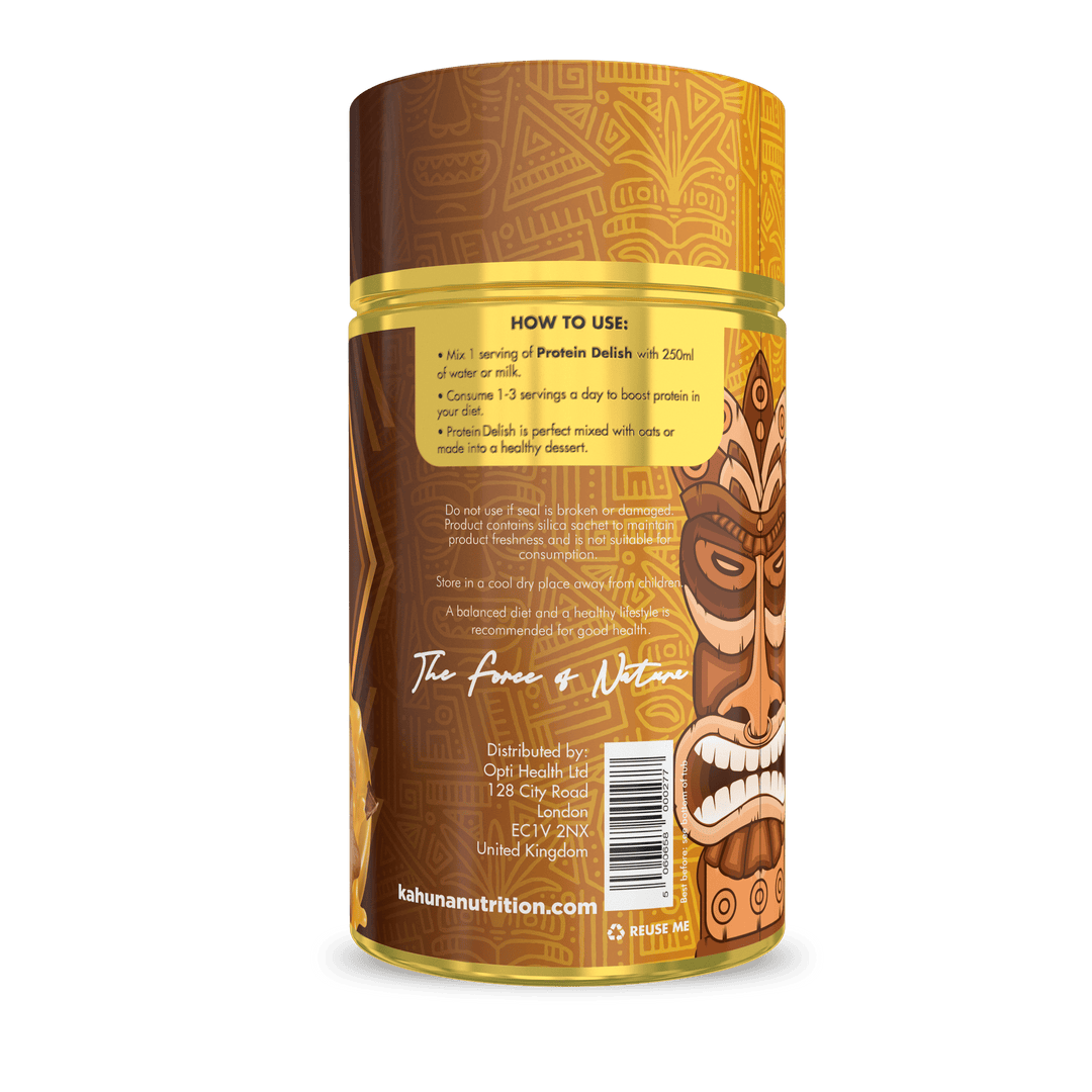 Best Tasting Protein powder Protein Delish, Gingerbread flavour, Side View,, 220g