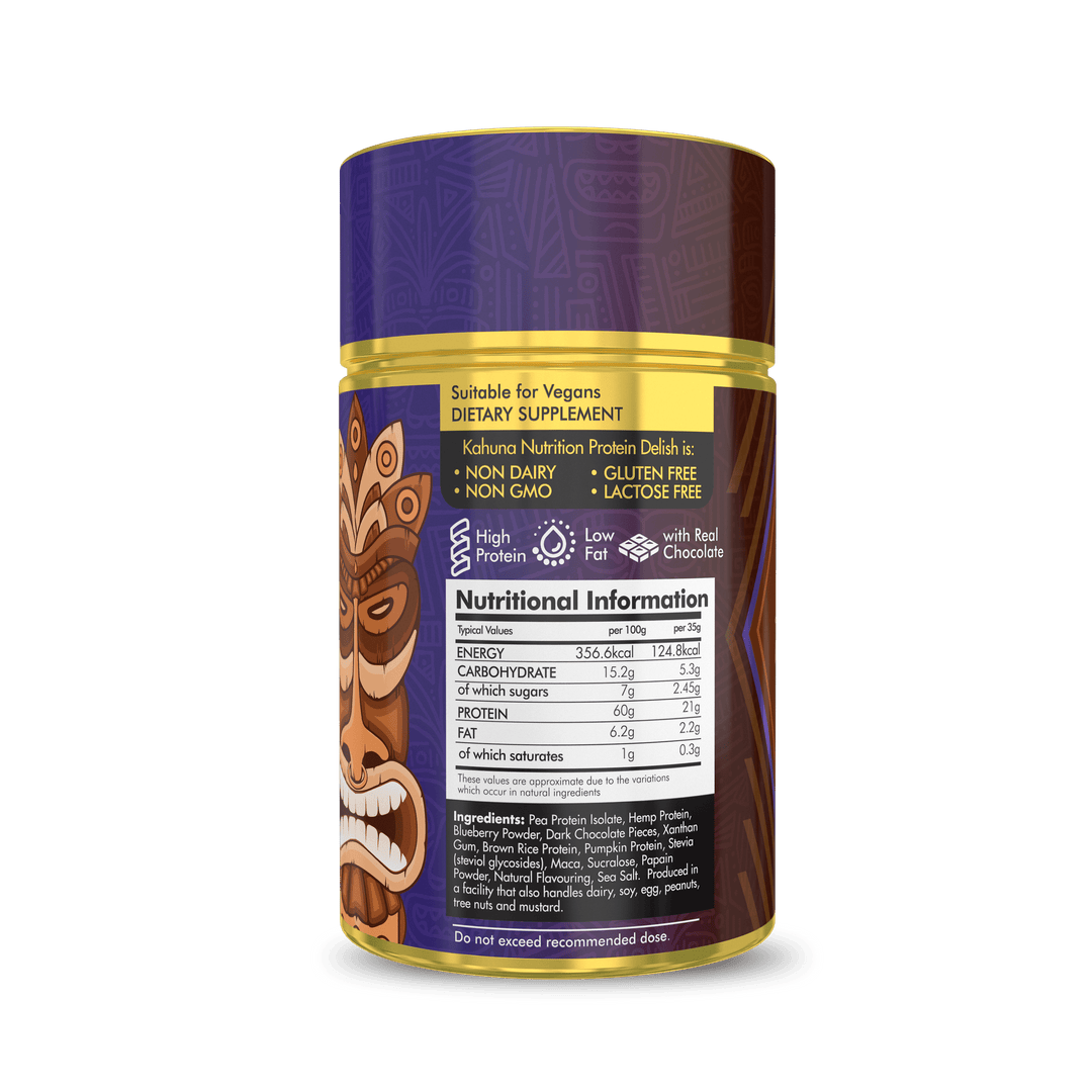 Best Tasting Protein powder, Protein Delish, Blueberry Flavour Choc Chip Ice Cream Flavour, Nutritional Information, 630g