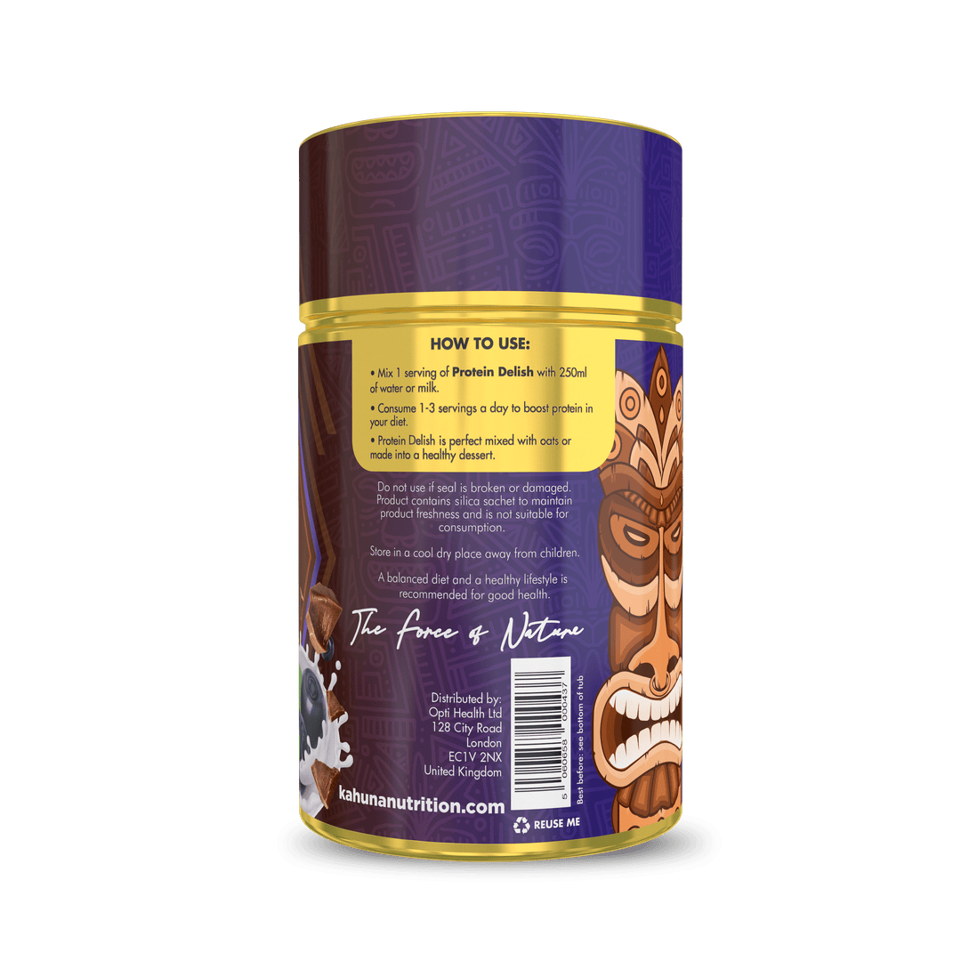 Best Tasting Protein powder, Protein Delish, Blueberry Flavour Choc Chip Ice Cream Flavour, How to use, 630g